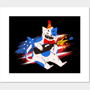 American Cat 4th of July Party Posters and Art